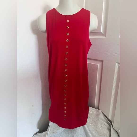 Michael Kors Beautiful Vibrant ❣️ Red Sleeveless Dress Gold Grommet Accent - Picture 1 of 9